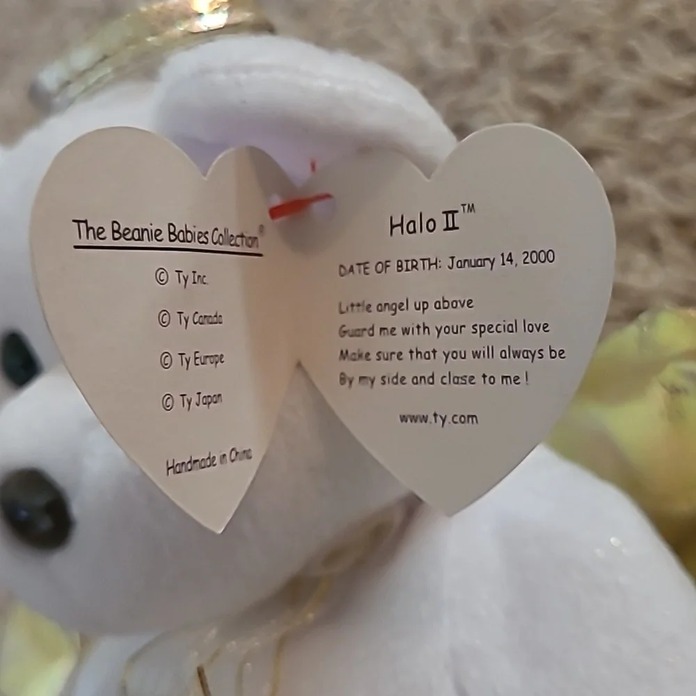 Ty Beanie Babies Halo II the Bear D.O.B. January 14, 2000 Angel Wings Brown Nose - Picture 3 of 7
